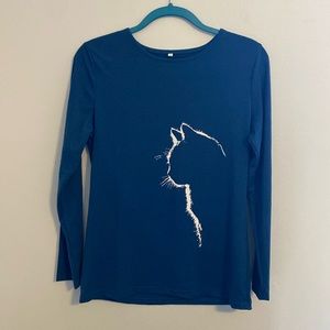 Blue long sleeve soft cat shirt